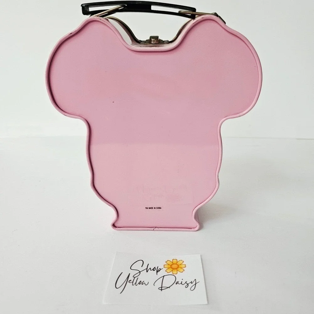 Disney‎ Minnie Mouse Shaped Tin Lunch Box Pink Embossed Metal Collectible Case
